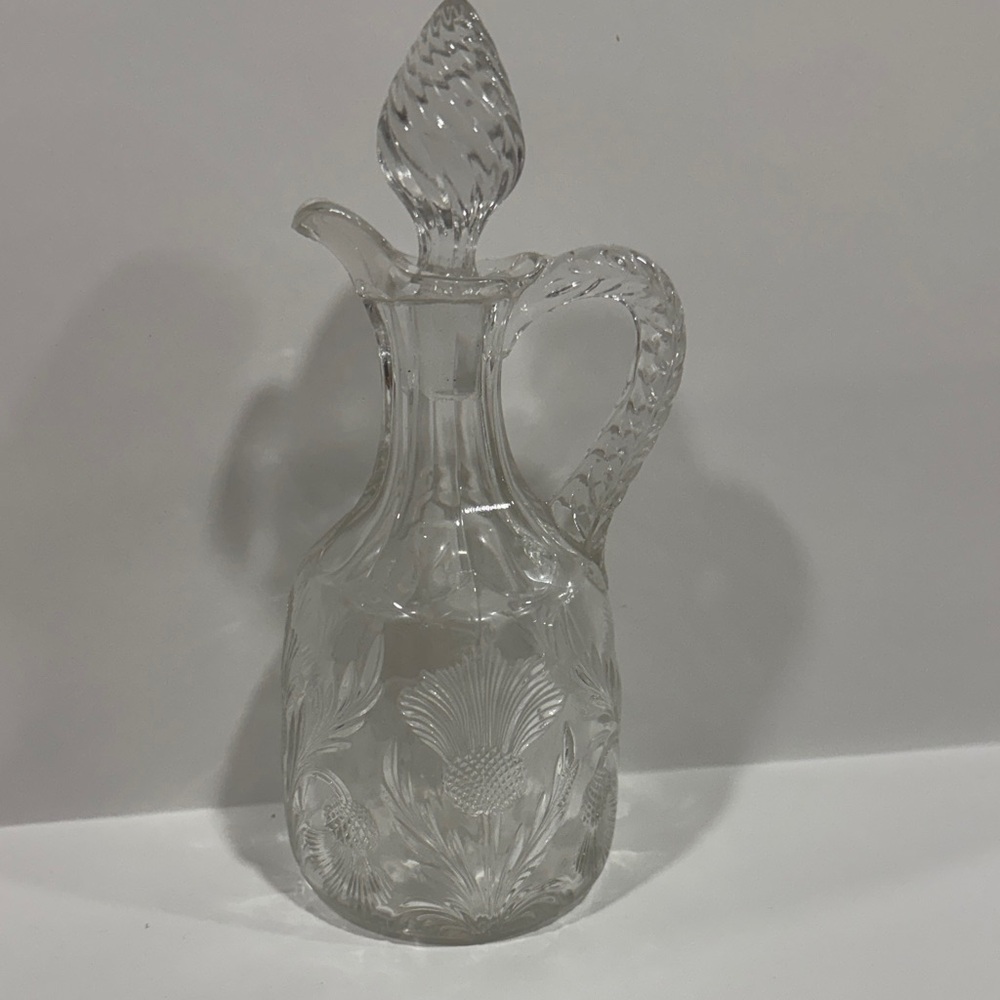 Vintage cut glass‎ cruet decanter thistle floral pattern with stopper.